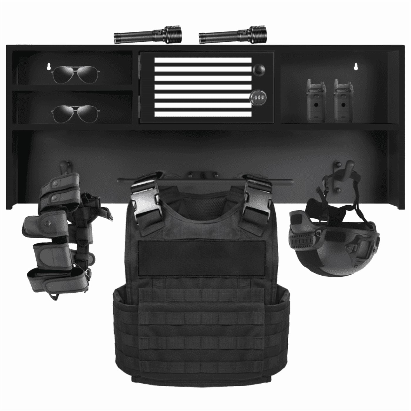​Heavy-Duty Police Equipment Hanger, Wall Mounted Metal Gear Stand with Combination Lock, Rustproof Design for Outdoor Use, Offices, Patrol Cars