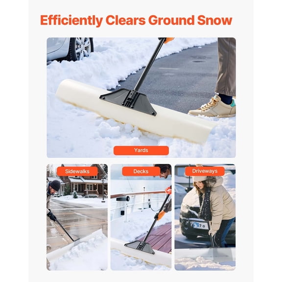 Heavy-Duty Poly Snow Pusher Shovel, 48-Inch Wide Plow Blade, Ergonomic Design for Efficient Snow Removal