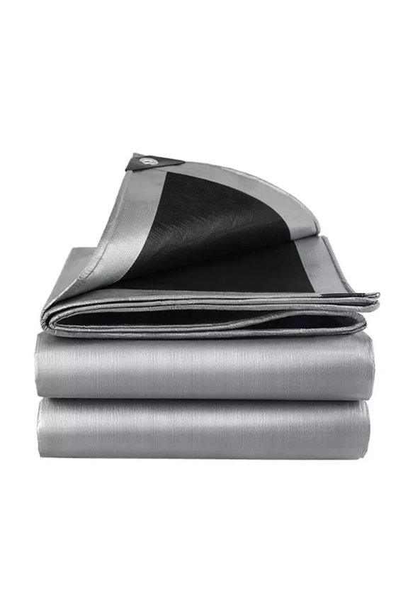 Heavy Duty Poly Tarp 6.6' x 13.1', 12 Mil Waterproof PE Tarpaulin with Grommets - UV Resistant & Tear Resistant, Multipurpose Protective Cover for Canopy Pool RV Camping Tent, Silver/Black
