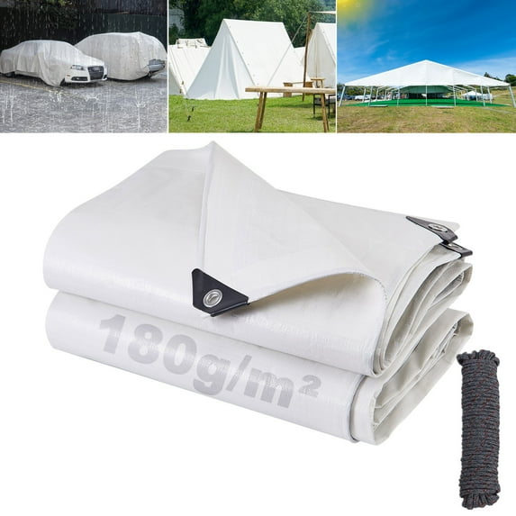 Heavy Duty Poly Tarp 6.6' x 9.8', 12 Mil Waterproof PE Tarpaulin with Grommets - UV Resistant & Tear Resistant, Reinforced Edges Multipurpose Protective Cover for Canopy Pool RV Camping Tent, White