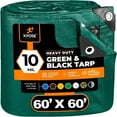 thumbnail image 1 of Heavy Duty Poly Tarp 60 Feet x 60 Feet 10 Mil Thick Waterproof, UV Blocking Protective Cover - Reversible Green and Black - Laminated Coating - Rustproof Grommets - by Xpose Safety, 1 of 8