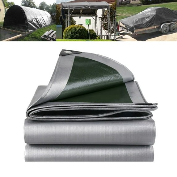 Heavy Duty Poly Tarp 9.8' x 19.7', 12 Mil Waterproof PE Tarpaulin with Grommets - UV Resistant & Tear Resistant, Multipurpose Protective Cover for Canopy Pool RV Camping Tent, Silver/Green