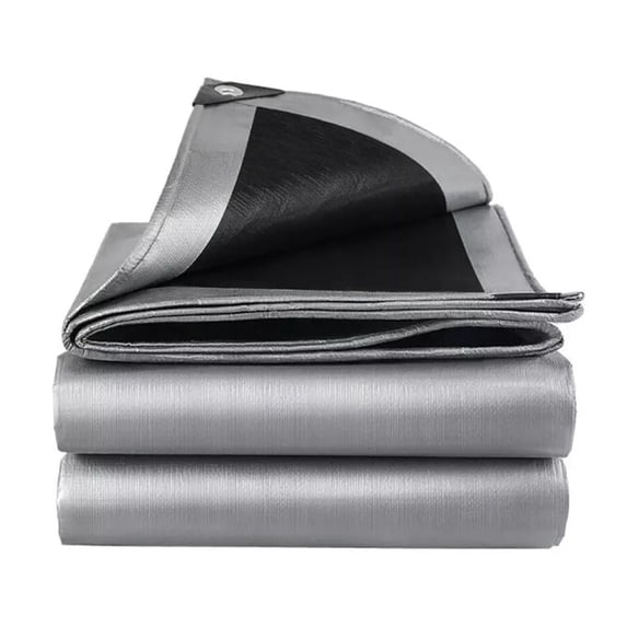 Heavy Duty Poly Tarp 9.8' x 9.8', 12 Mil Waterproof PE Tarpaulin with Grommets - UV Resistant & Tear Resistant, Multipurpose Protective Cover for Canopy Pool RV Camping Tent, Silver/Black