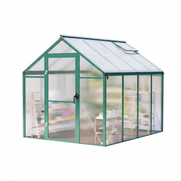 Heavy Duty Polycarbonate Greenhouse 6x8 FT Walk In Aluminum Frame with Adjustable Roof Vent Rain Gutter Lockable Door UV Resistant for Patio Garden Backyard Dark Grey