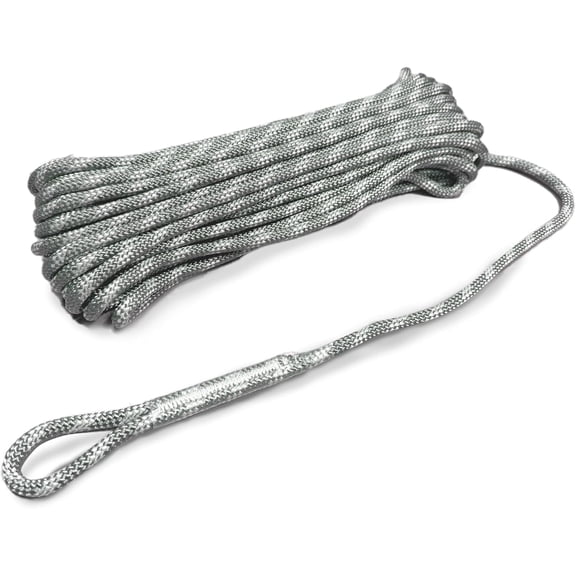 Heavy Duty Polyester Double Braided Rope, Arborist Rigging, Tree Work, Halyard, Sailing, 2200lbs High Strength Support for Camping, Hiking & Utility Use (Gray - with Loop, 5/16in X 82FT)