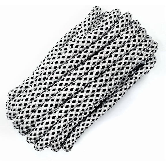 Heavy Duty Polyester Double Braided Rope, Arborist Rigging, Tree Work, Halyard, Sailing, 2200lbs High Strength Support for Camping, Hiking & Utility Use (White/Black - Without Loop, 1/2in X 35FT)