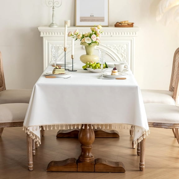 Heavy Duty Polyester Tablecloth Tassel Fringe Natural White 55x55 55x55 55, Warm White