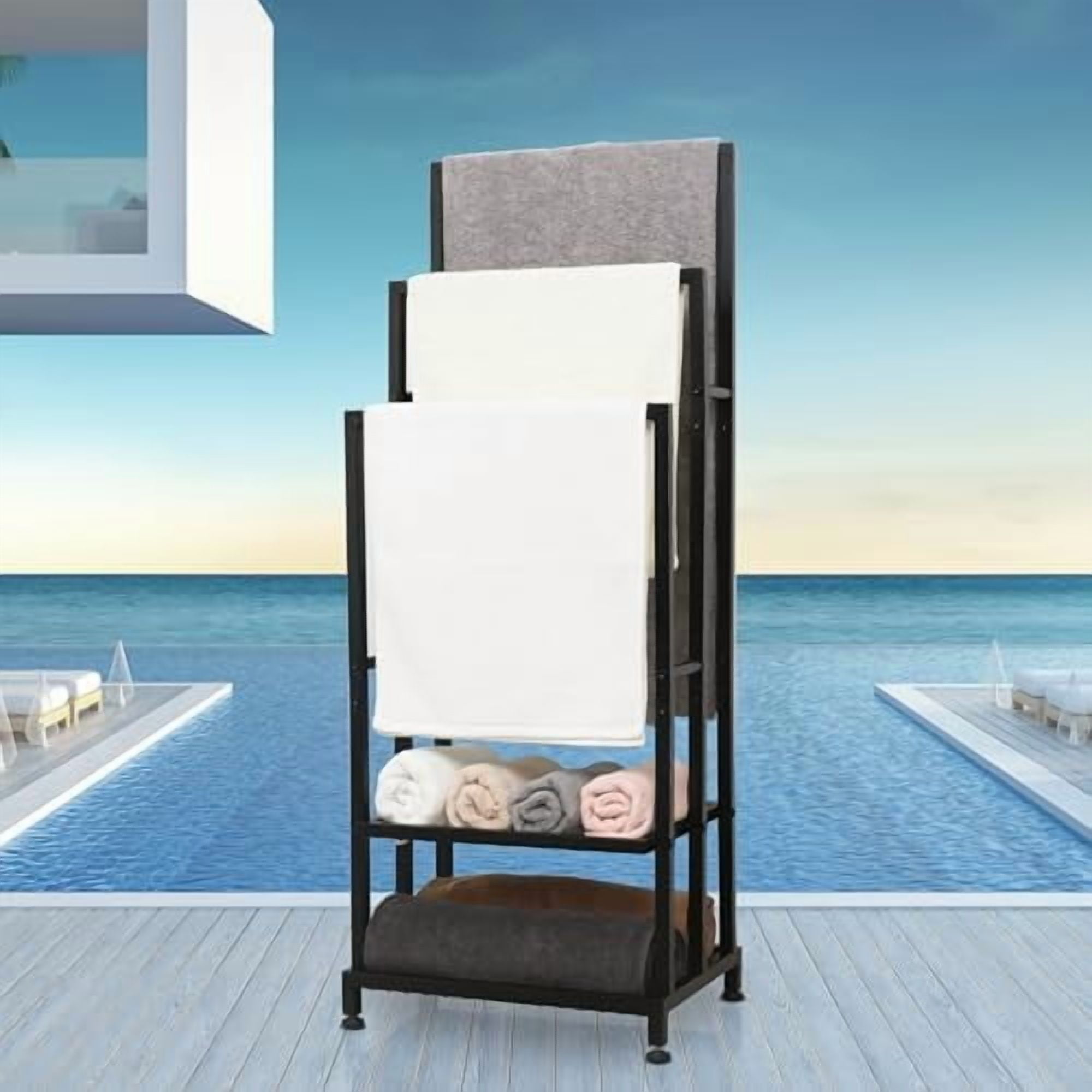 Heavy Duty Pool Towel Rack for Outdoor | 3 Tier Free Standing Towel ...