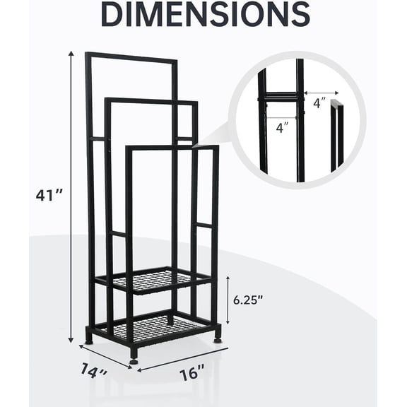 Heavy Duty Pool Towel Rack for Outdoor | 3 Tier Free Standing Towel Rack with 2 Storage Shelves | Anti-Rust Stand Rack for Outdoor, Pool & Bathroom | Black