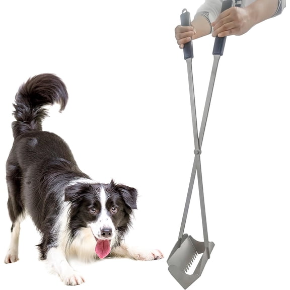 CKLT 38" Heavy Duty Pooper Scooper  Stainless Steel Long Handle Dog Pooper Scooper with Teeth, Silver