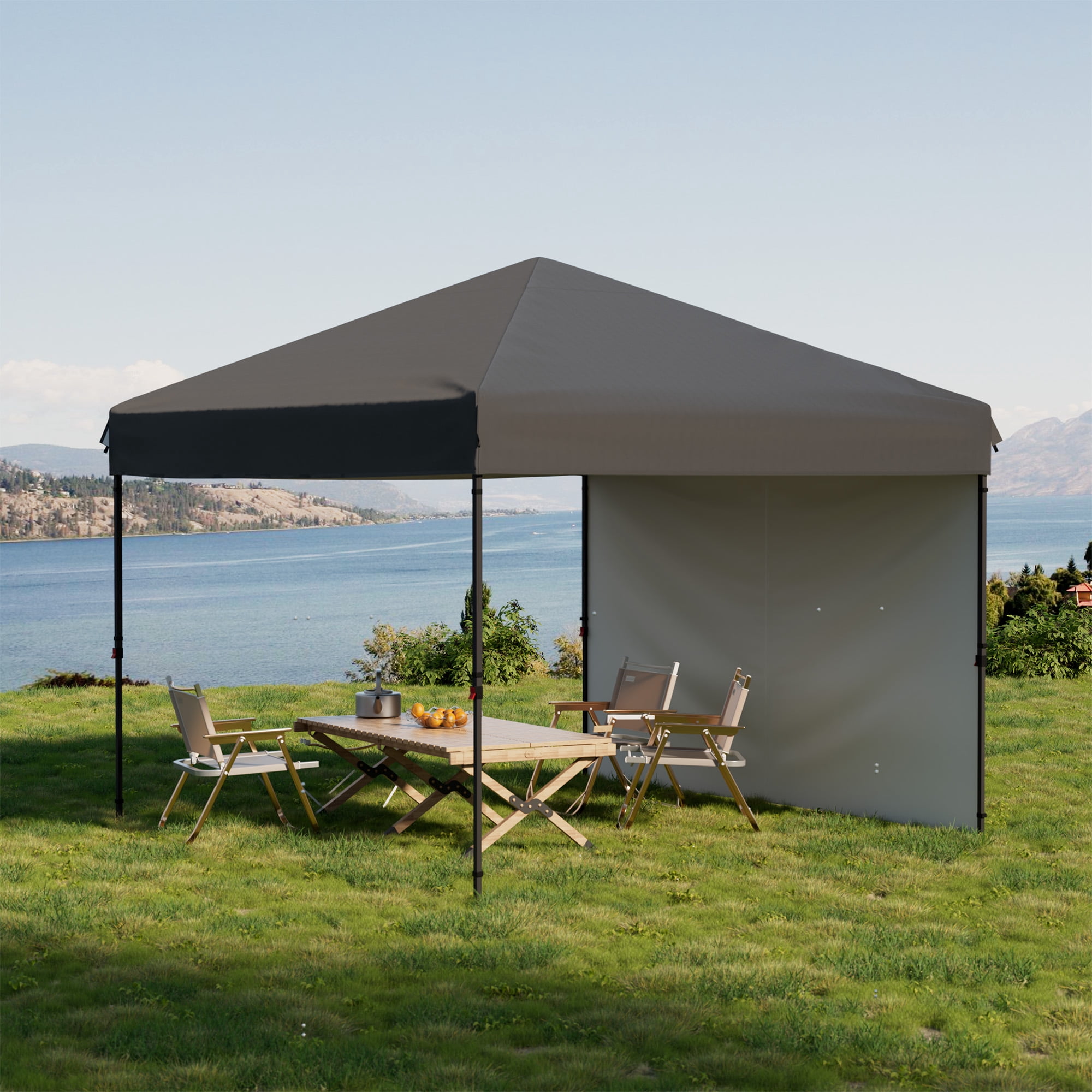 Heavy Duty Pop Up Canopy Tent 10x10 FT – Waterproof & UV Protection – 1 Sidewall – Quick Folding Outdoor Shelter – Easy One-Person Setup – Silver Coated Oxford – Patio, Tailgate, Camping – Grey