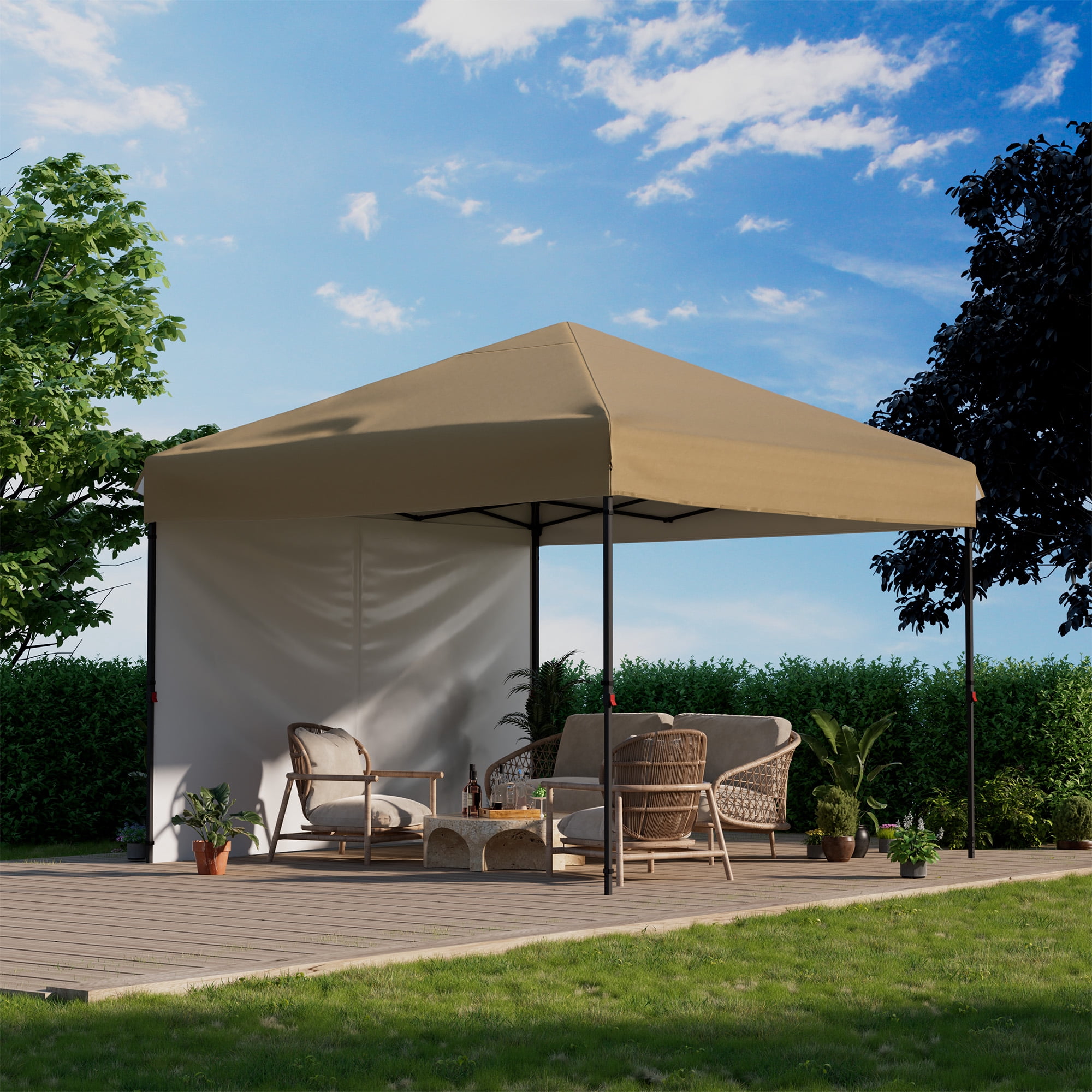 Heavy Duty Pop Up Canopy Tent 10x10 FT – Waterproof & UV-Resistant Outdoor Shelter – 1 Sidewall – Folding 210D Silver Coated Oxford – Easy Setup for Camping, Picnics, Beach, Events – Khaki