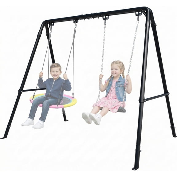 Heavy Duty Porch Swing Stand - Adjustable Height Metal A-Frame Swing Stand Holds 440lbs for Outdoor Patio Garden Backyard Deck, Universal Swing Frame for Hammock Chair & Bench Black
