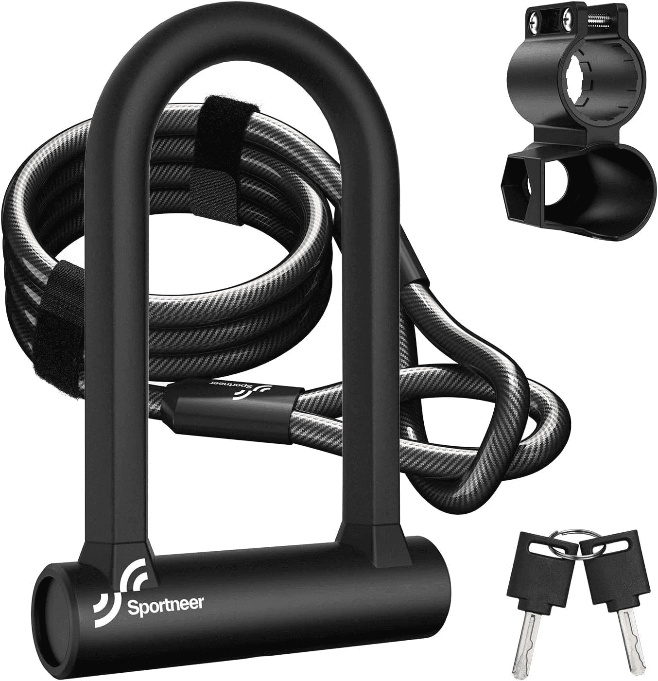 Heavy-Duty Portable Bike U-Lock with 5ft Steel Security Cable and Bracket, Anti Theft