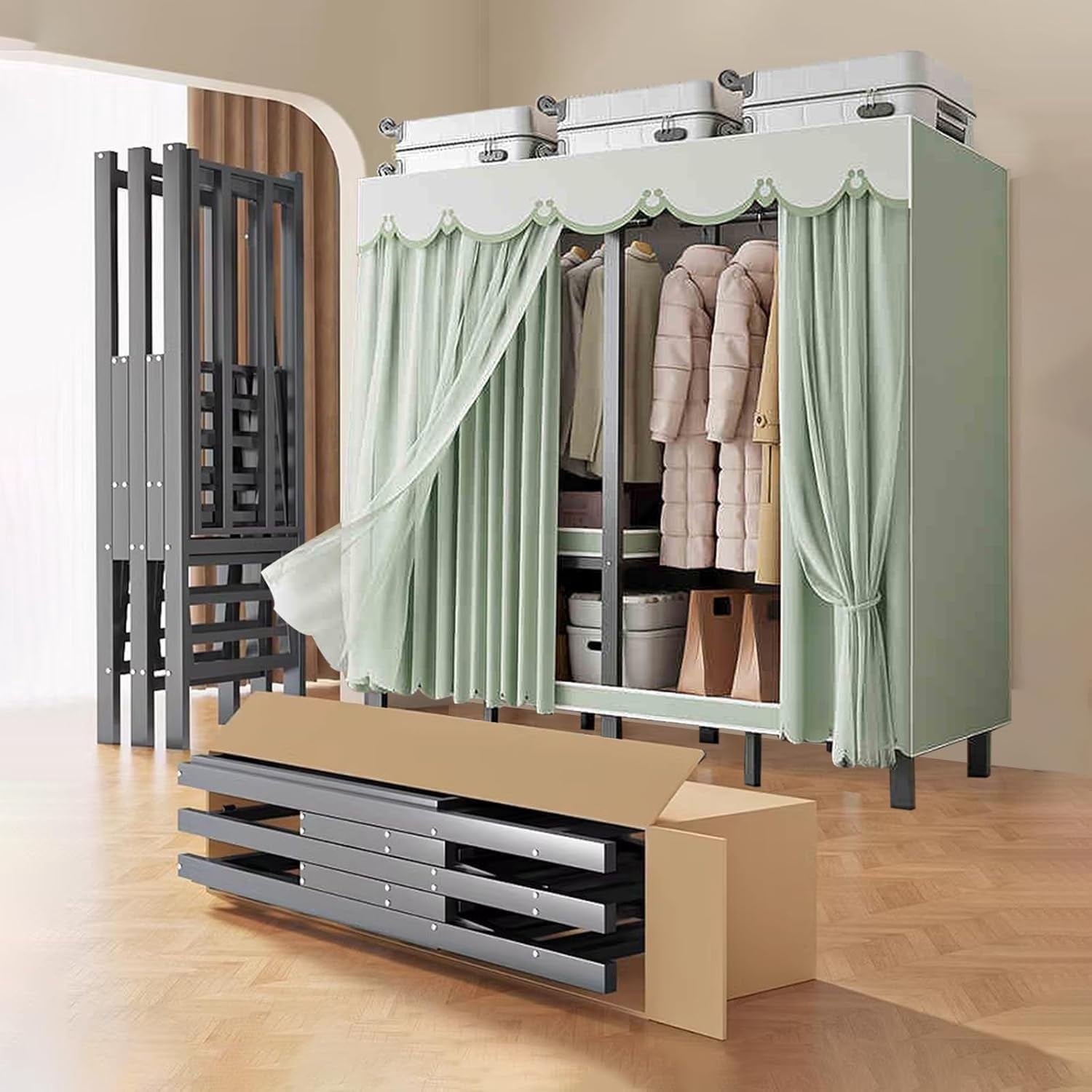 Heavy Duty Portable Closet with Cover Foldable Covered Clothes Rack for ...