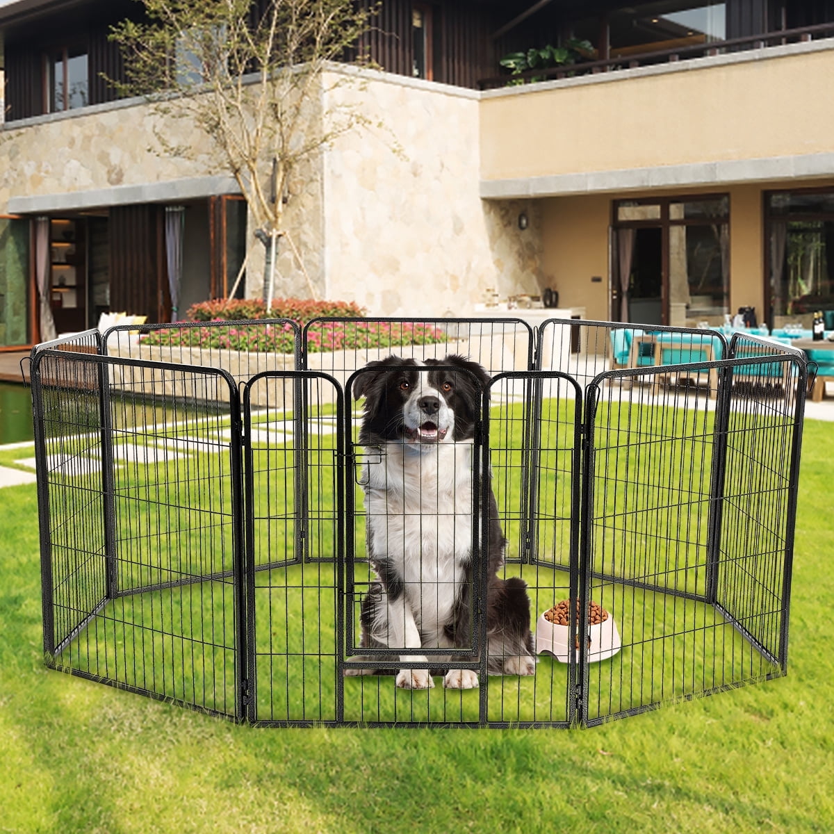 Heavy Duty Portable Dog Playpen 8 Panels Medium Pet Playpen Fold Dog Fence Indoor Outdoor Metal Exercise Pen with Safety Door for Medium Dogs, Rabbit, 32 inch