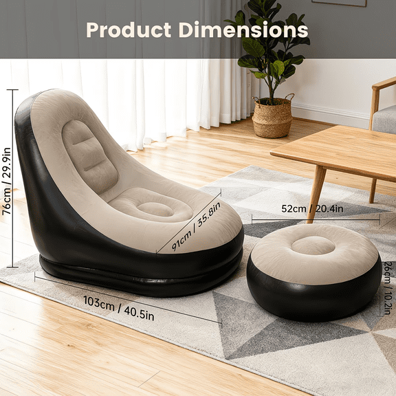 Heavy-Duty Portable Inflatable Lounge Chair with Footrest & Pump Space-Saving Indoor/Outdoor Recliner for Living Room, Camping, Balcony