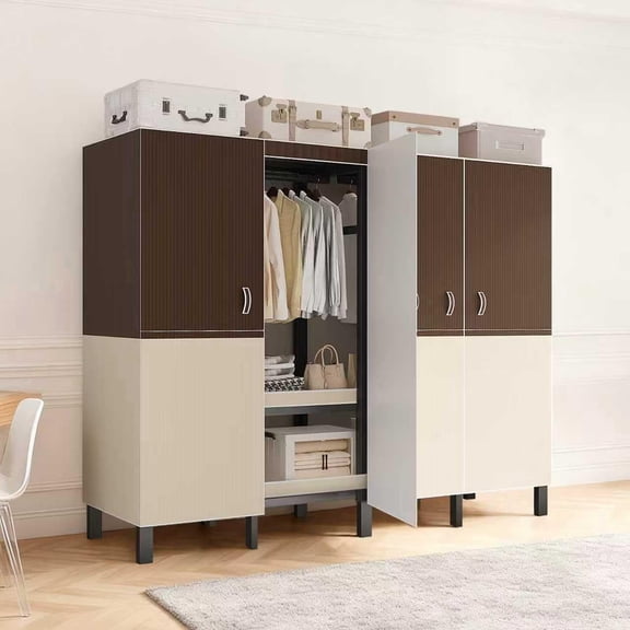 Heavy Duty Freestanding Wardrobe, Magnetic Door Portable Closet, 1000lbs Load, Brown, 49.2''×20.5''×67''
