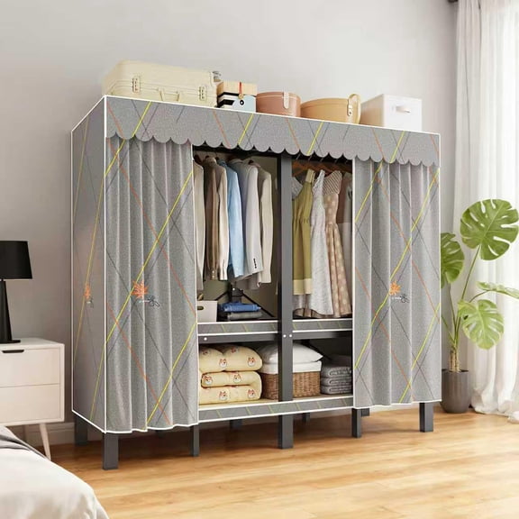 Heavy Duty Portable Wardrobe Closet, Free Standing Closet with Magnetic Door, Foldable Portable Closet with Cover, Closets for Hanging Clothes Load 1000lbs (Dark Gray, 49.2''L x 20.5''W x 67''H)