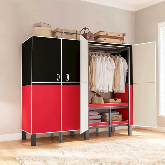 Heavy Duty Portable Wardrobe, Zipper Cover Closet, 1000lbs Load, Red Freestanding Clothes Organizer (Red, 49.2''L x 20.5''W x 67''H)