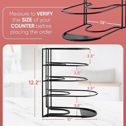 Heavy-Duty Pots and Pans Organizer | 5-Tier Cookware & Lid Storage Rack | Free-Standing or Wall-Mount | Kitchen Organizer for Cast Iron Skillets, Pots, Frying Pans, Lids | Black