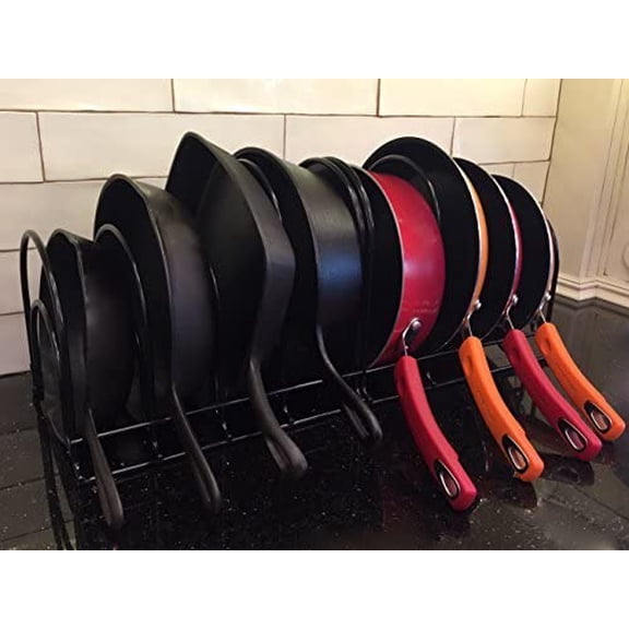 Heavy-Duty Pots and Pans Organizer | 5-Tier Cookware & Lid Storage Rack | Free-Standing or Wall-Mount | Kitchen Organizer for Cast Iron Skillets, Pots, Frying Pans, Lids | Chrome