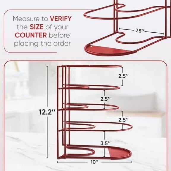 Heavy-Duty Pots and Pans Organizer | 5-Tier Cookware & Lid Storage Rack | Free-Standing or Wall-Mount | Kitchen Organizer for Cast Iron Skillets, Pots, Frying Pans, Lids | Red