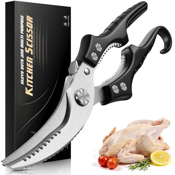 Heavy Duty Poultry Shears, Molybdenum-Vanadium Steel Kitchen Scissors for Chicken Bone and Meat, Ergonomic Non-Slip Handle with Spring Loaded & Safety Lock, Sharp Food Shears for Kitchen