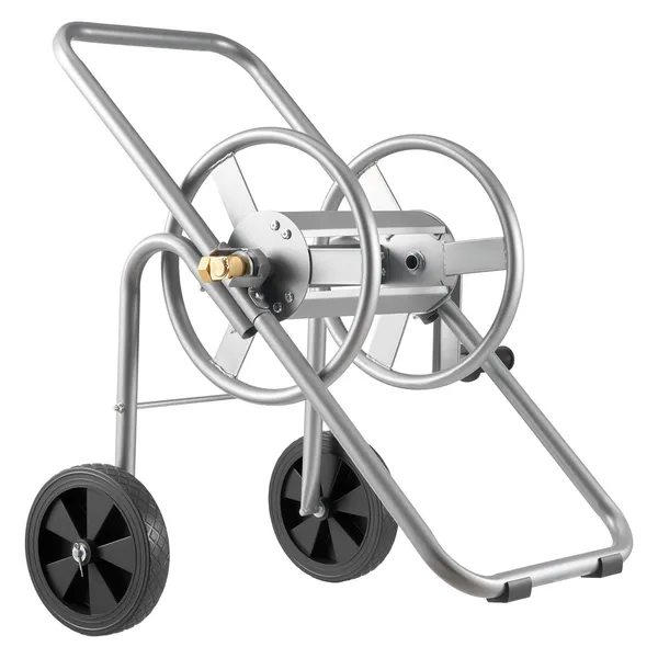 Heavy Duty Powder Coated Steel Garden Hose Reel Cart with Wheels Holds 175 ft of 5/8 Inch Hose Mobile Outdoor Yard Lawn Planting Tool