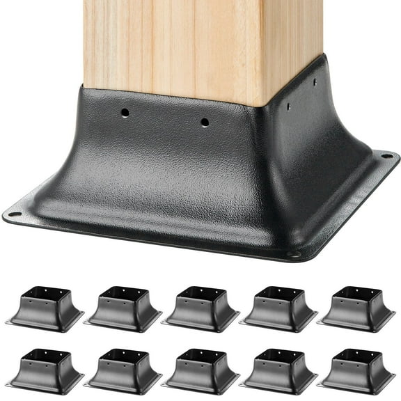 Heavy Duty Powder Coated Steel Post Base Bracket 4x4 10Pcs Internal 3.6x3.6 Inch for Standard Wood Post Anchor Deck Porch Handrail Railing Support