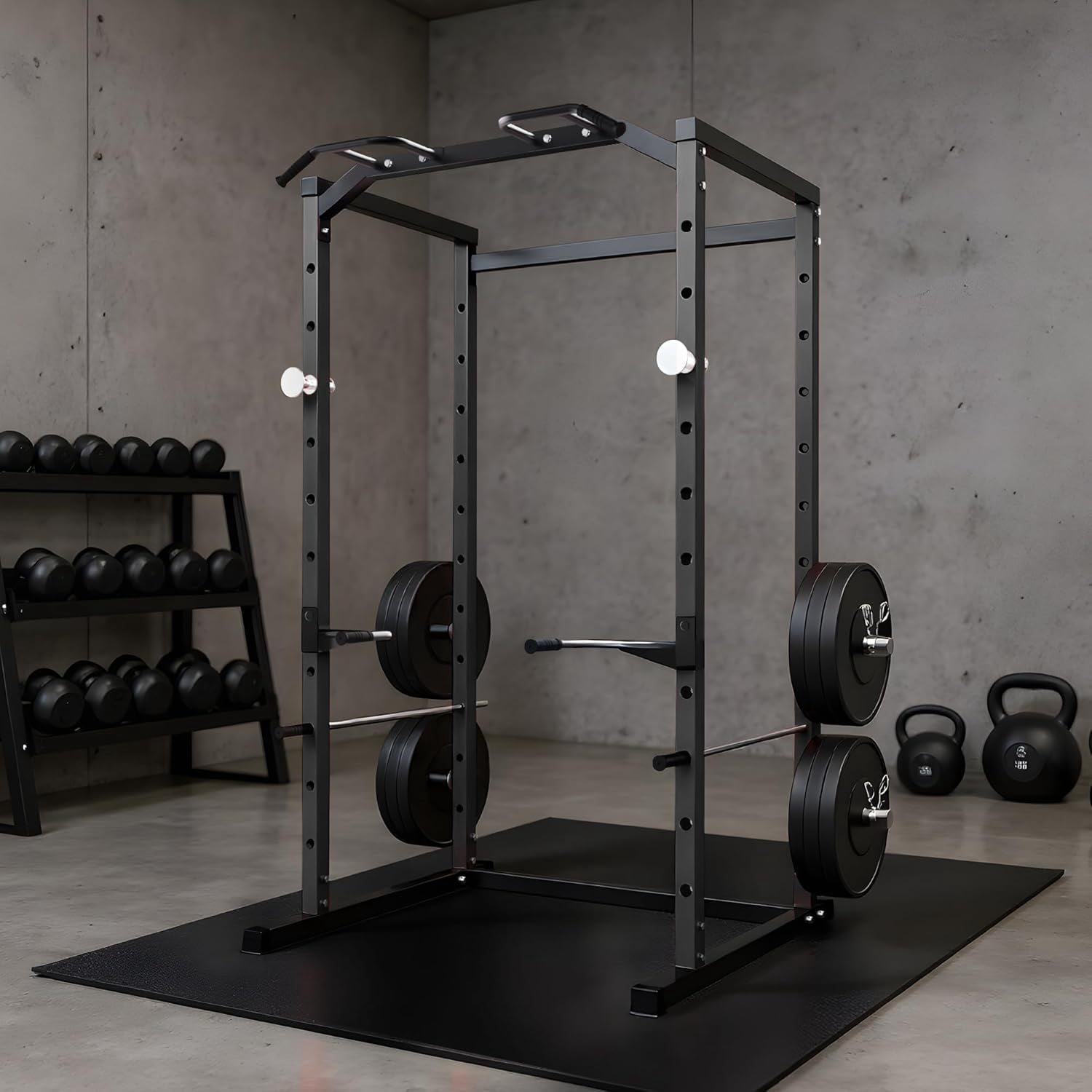 Heavy Duty Power Cage Squat Rack for Home,1100 LB Capacity Power Rack with Pull-Up Bar, Dip Bars, j-Hooks Adjustable Safety Bars Spotters Squat,Black