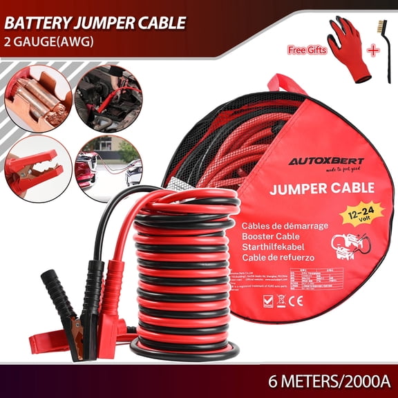 20FT 2 Gauge 2000 AMP Heavy Duty Jumper Cables - Jump Starter for Cars Trucks SUVs Dead Battery Recovery Fast Safe Durability