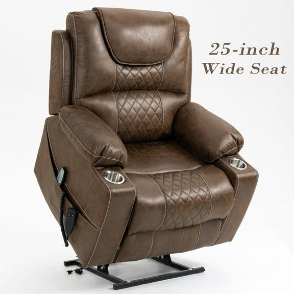 Heavy Duty Power Lift Recliner Chair for Elderly, Oversized Recliners Chair with Heater and Massage, Electric Recliner Chair for Living Room,400lbs Suitable for People Up to 6Ft (Brown Leather)