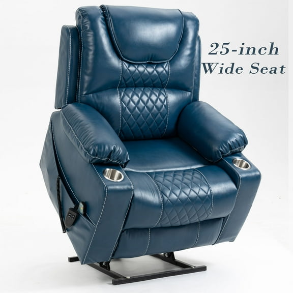Heavy Duty Power Lift Recliner Chair for Elderly, Oversized Recliners Chair with Heater and Massage, Electric Recliner Chair for Living Room,400lbs Suitable for People Up to 6Ft (Blue Leather)