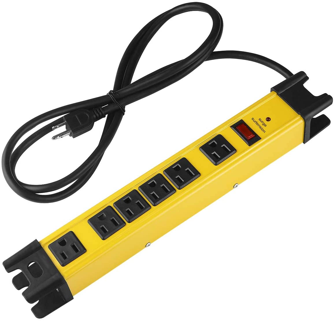 Heavy Duty Power Strip Surge Protector with 15A, 6 Plug Industrial Shop Workshop Garden Metal Multiple Outlets, 6FT Extension Cord 1200 Joules ETL Listed, Yellow