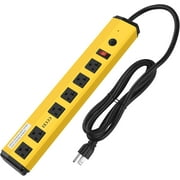 Heavy Duty Power Strip Surge Protector 20 Amp, High Amp Industrial Shop Garage Metal Multiple Outlets, 6 FT 12 Gauge 5-15P Extension Cord 6 Outlet 6-20R T-Slot 20a for Appliance, Yellow.