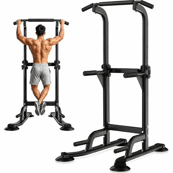 JaxSteam Adjustable 78.74"H Power Tower Pull Up Dip Station Multi-Function Home Gym Strength Training,Black