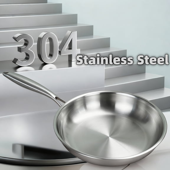 Heavy Duty Premium 304 304 Stainless Steel Frying Pan, 3Ply Base Even Heat Distribution, Gas And Induction Compatible Skillet, Healthy Cooking Cookware for Home Kitchen