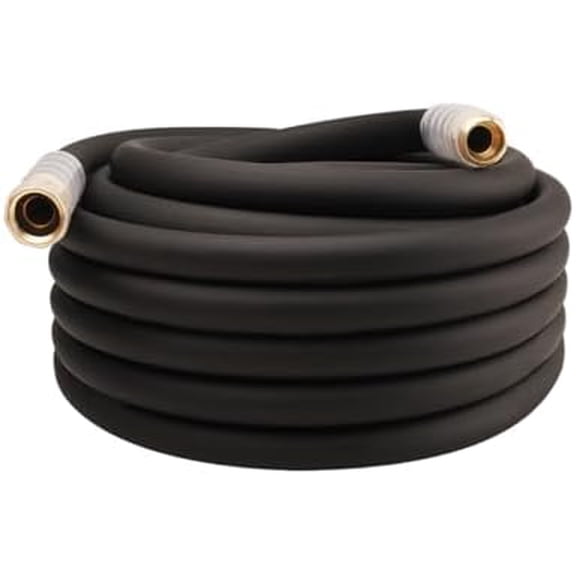 Heavy Duty Premium Garden Hose 50ft x 3/4", 300PSI Working, 1000PSI Burst, Hybrid Rubber Water Hose with Swivel Handle - Hot/Cold Water - Five Layered Braiding with Brass fittings (Black)