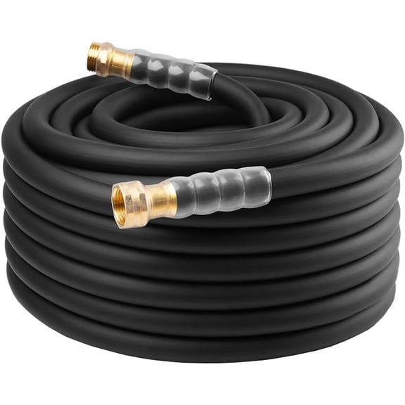 Heavy Duty Premium Garden Hose 90ft x 5/8", 300PSI Working, 1000PSI Burst, Hybrid Rubber Water Hose with Transparent Swivel Handle - Hot/Cold Water - Five Layered Braiding with Brass fittings (Black)