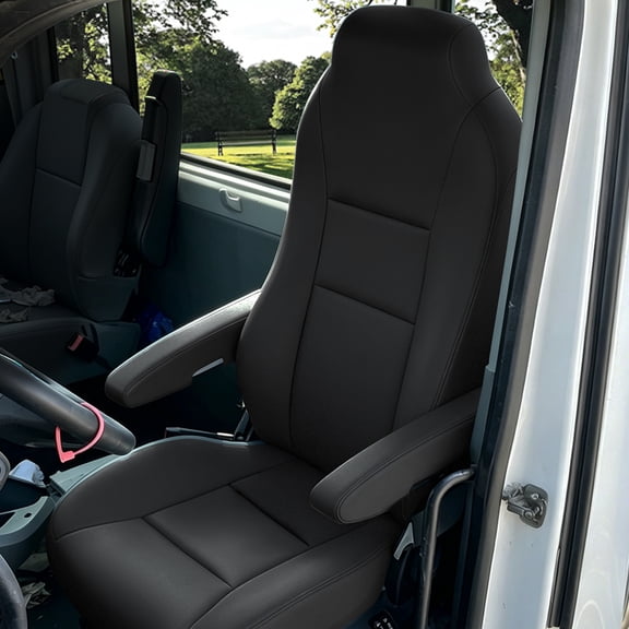 Heavy-Duty Premium PU Leather Seat Covers for Kenworth T680 T880 W990 2013-2025,Custom Fit for 17" Armrest Seats, Non-Slip Backing, Easy Install Truck Seat Covers -Black