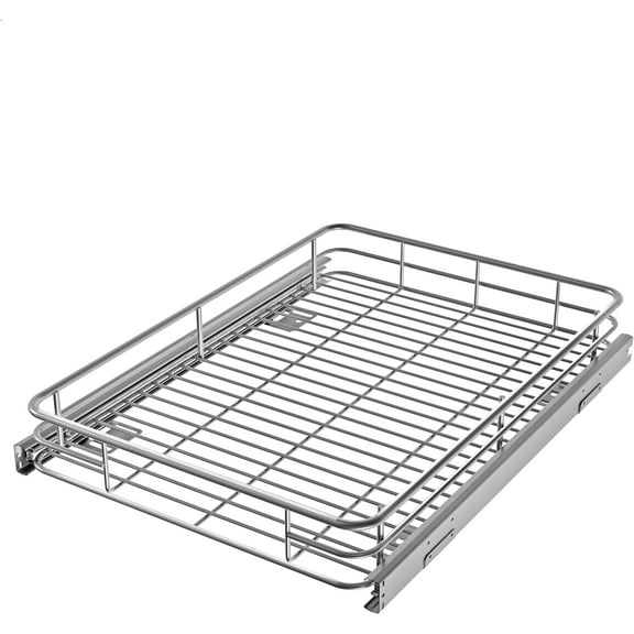 Heavy-Duty Premium Slide Out Shelves, Metal Roll Out Shelves for Kitchen Cabinets, Anti-Rust Chrome Finish (17" W x 21" D)