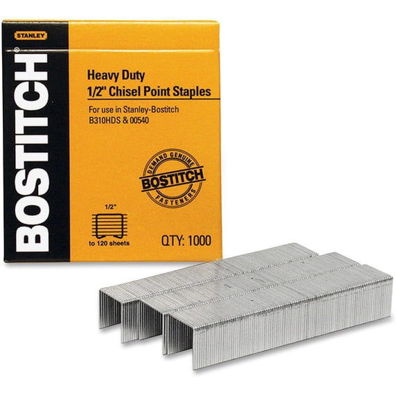 Heavy-Duty Premium Staples, 0.5" Leg, 0.5" Crown, Steel, 1,000/box | Bundle of 5 Boxes