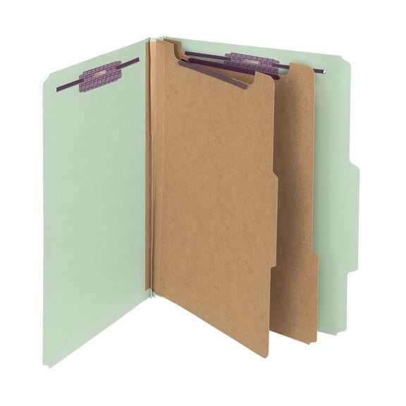 Heavy Duty Pressboard File Folder, SafeSHIELD Fasteners, 2 Dividers, 2" Expansion, Letter Size, 10 Pack, Secure Document Storage, Gray Green