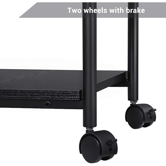 Heavy-Duty Printer Stand with Locking Wheels, 2-Tier Industrial Mobile Cart with Storage Shelf, Under Desk Printer Table for Home, Office, 13.4" Height, Ebony Black