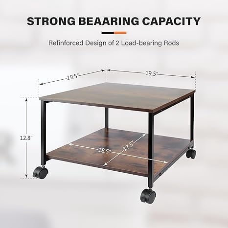 Heavy Duty  Printer Stand with Locking Wheels,  Large Printer Table Shelf, Holds 100 lbs per Shelf - Fits Most 60" Desks, Perfect for Office, Home, Laser Printer or Mini Fridge