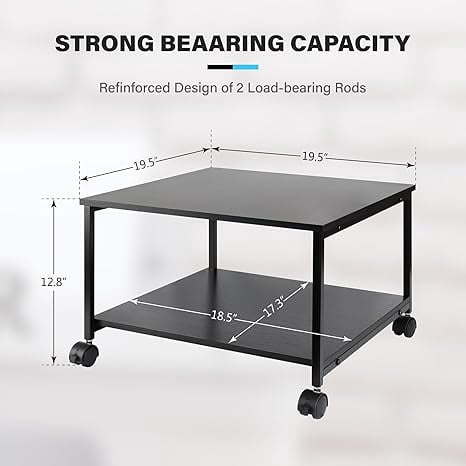 Heavy Duty  Printer Stand with Locking Wheels,  Large Printer Table Shelf, Holds 100 lbs per Shelf - Fits Most 60" Desks, Perfect for Office, Home, Laser Printer or Mini Fridge