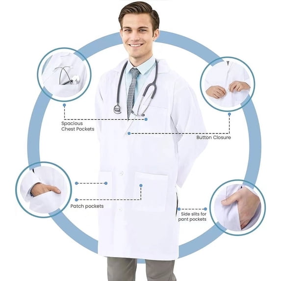 Heavy Duty Professional Scrubs, White Lab Coat, Long Sleeve Medical ...