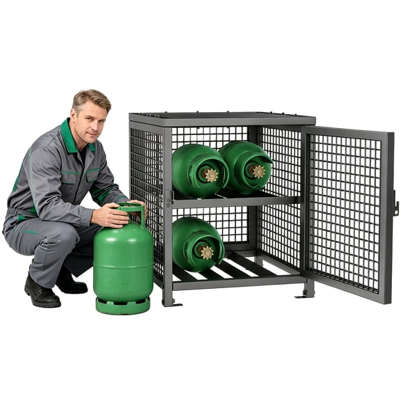 Heavy Duty Propane Storage Cage, Lockable Outdoor Propane Tank Cabinet with Anchors, 2-Tier Steel Rack, Commercial LPG Tank Storage Rack for Warehouse, Forklift & Industrial Use
