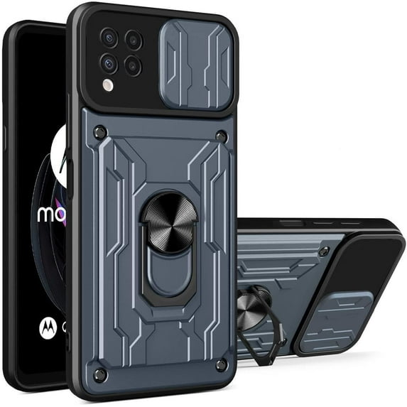 Heavy Duty Protection Case for Samsung Galaxy M62/Galaxy F62, Magnetic Ring Kickstand Slide Camera with Card Holder Phone Cover for Samsung Galaxy F62/Galaxy M62 LJK Gray